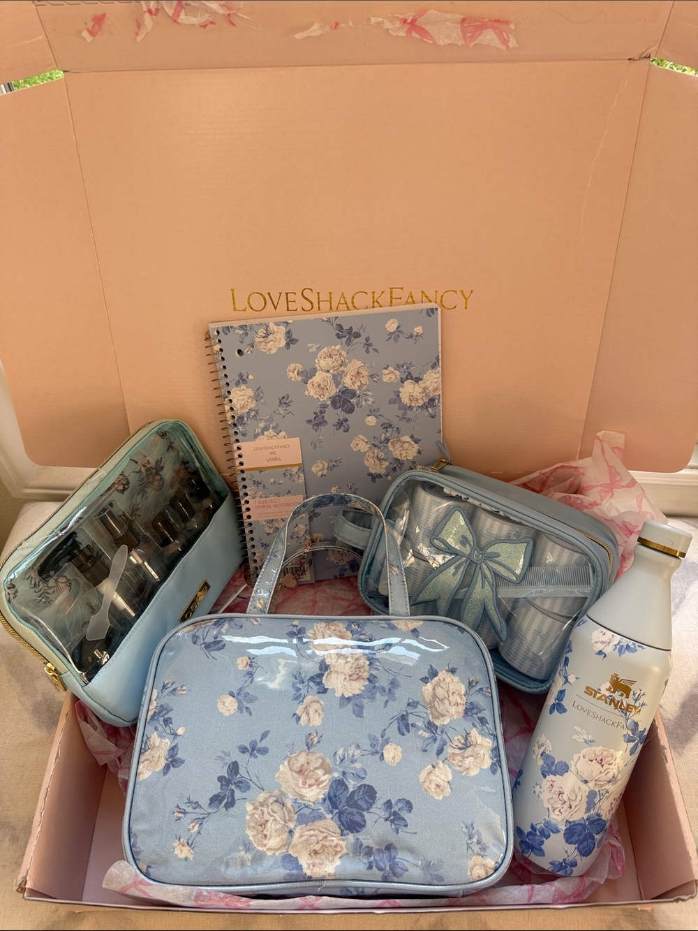 LoveShackFancy Blue Floral Makeup & Travel Organizer Set